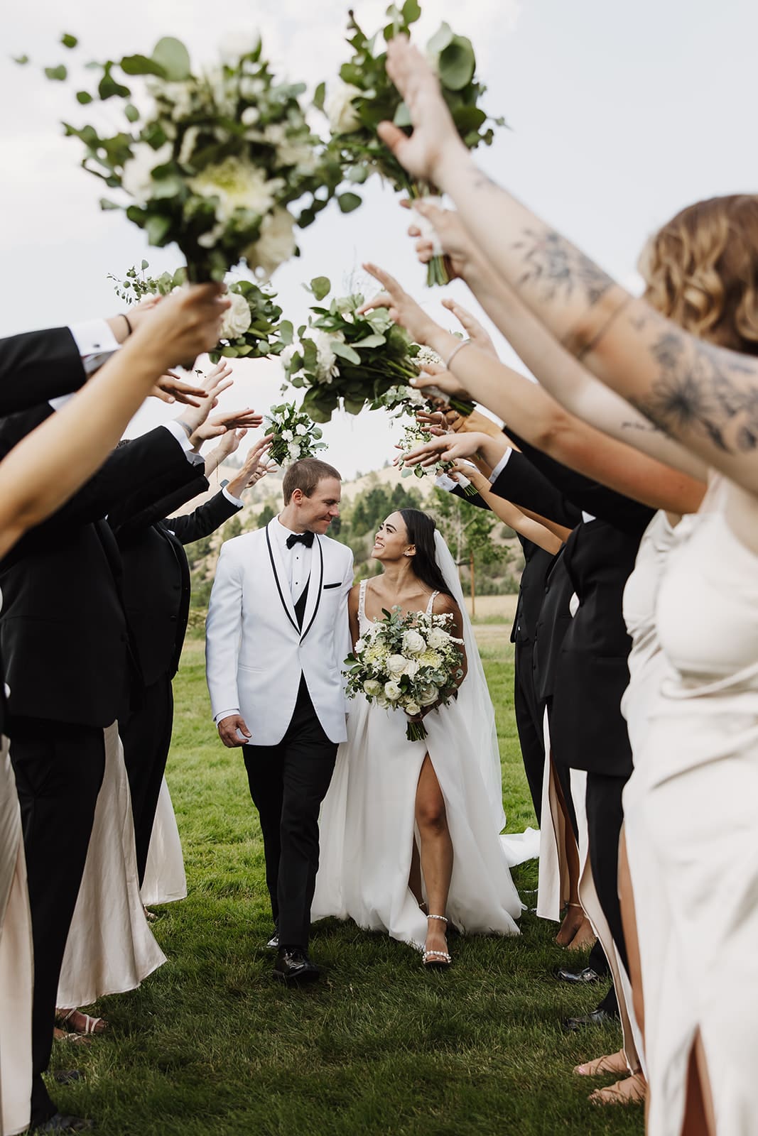 Photo of bride and groom with wedding party at The Meadows on Rock Creek in Montanaa