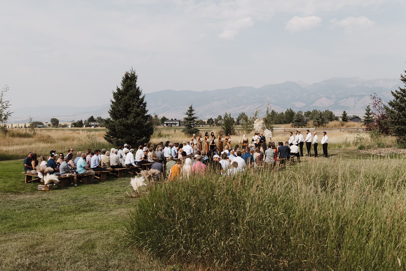 Wide shot of montana wedding ceremony