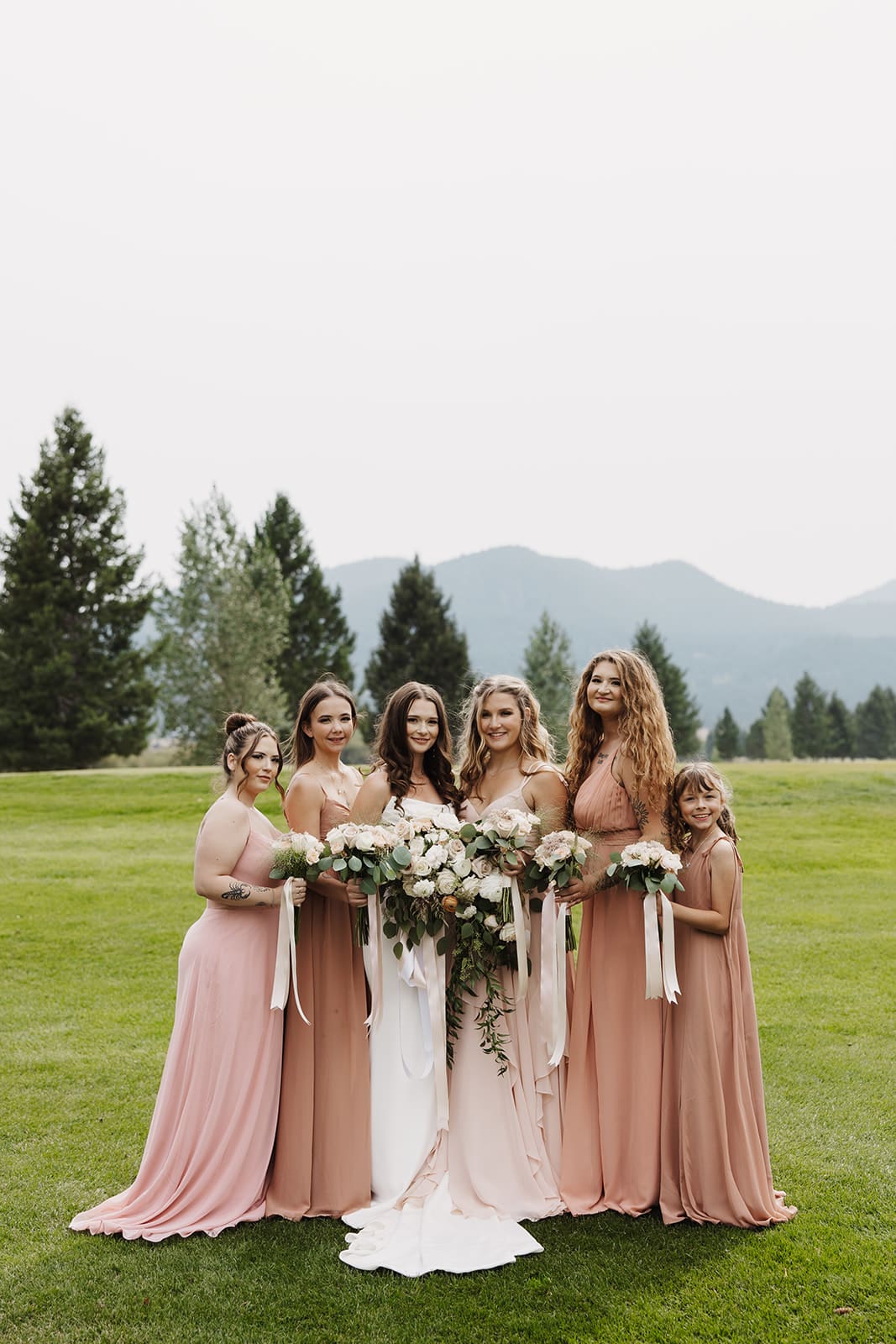 Bridesmaids and bride at montana wedding