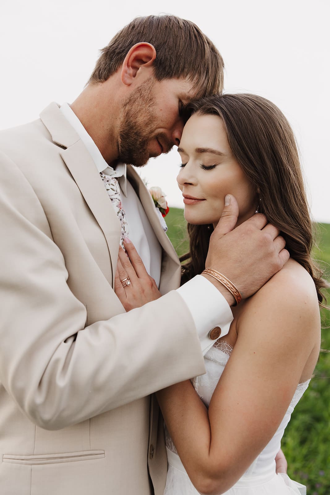 Closeup of bride and groom photographed by Montana wedding photographer