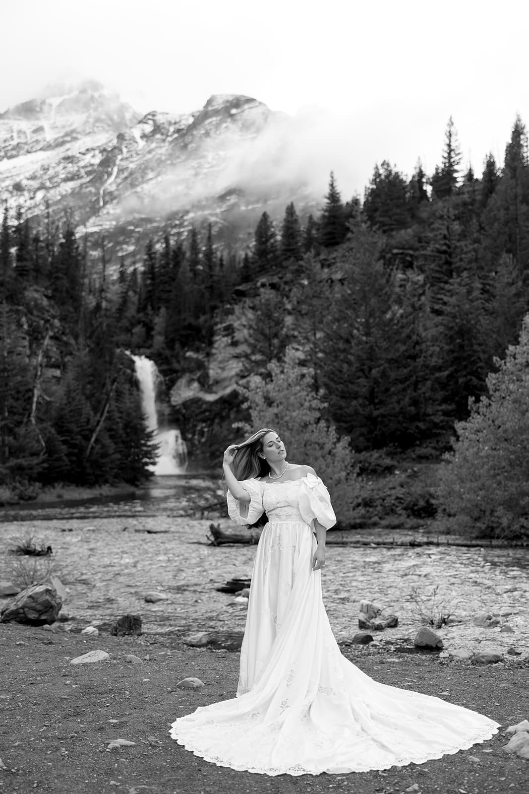 Bride during her elopement posing for her wedding photos