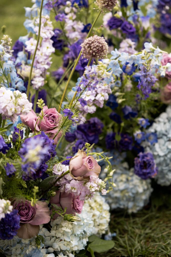 Close-up of pastel wedding florals inspired by European garden design, photographed at the Biltmore Estate by a Biltmore wedding photographer.