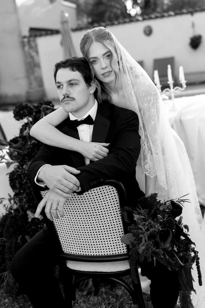 An intimate editorial portrait emphasizing connection and timeless style. Photographed by Santa Barbara Editorial Destination Wedding Photographer Frazier & Co., this moment reflects elevated storytelling set within elegant California wedding venues outdoor.