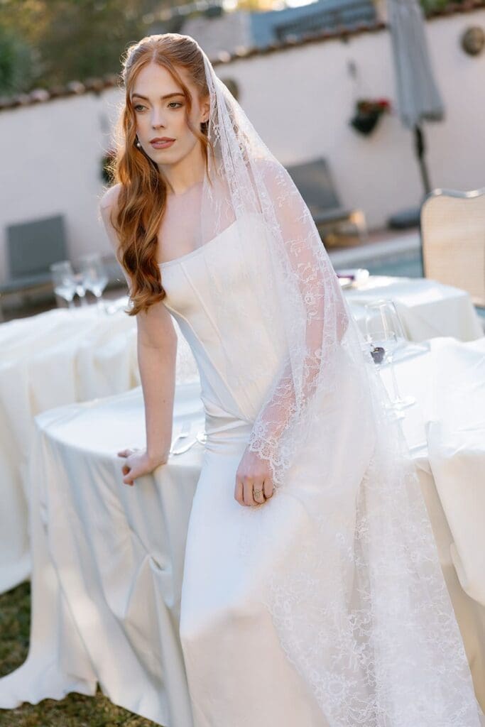 Editorial bridal portrait at Santa Barbara outdoor wedding venue with modern destination wedding style.